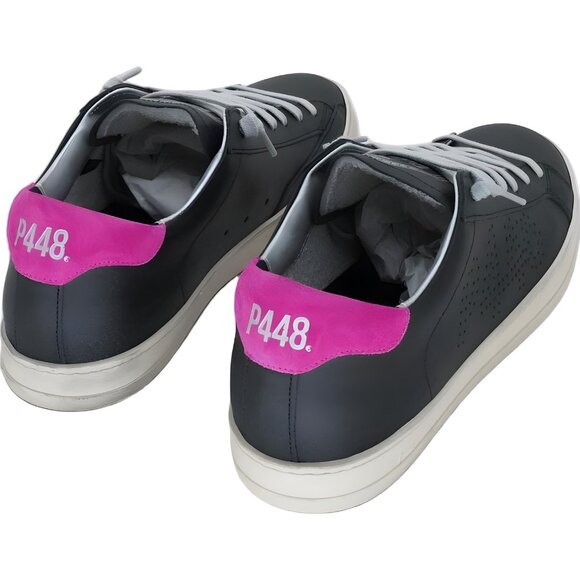 P448 John Peakary White + Pink Tumbled Leather Sneaker  P448 John Perforated Logo Black/Fuchsia Low-Top Sneakers Men\'s EU 43